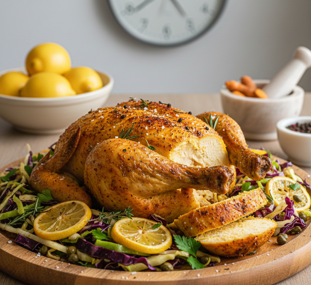 turmeric chicken with lemon cabbage